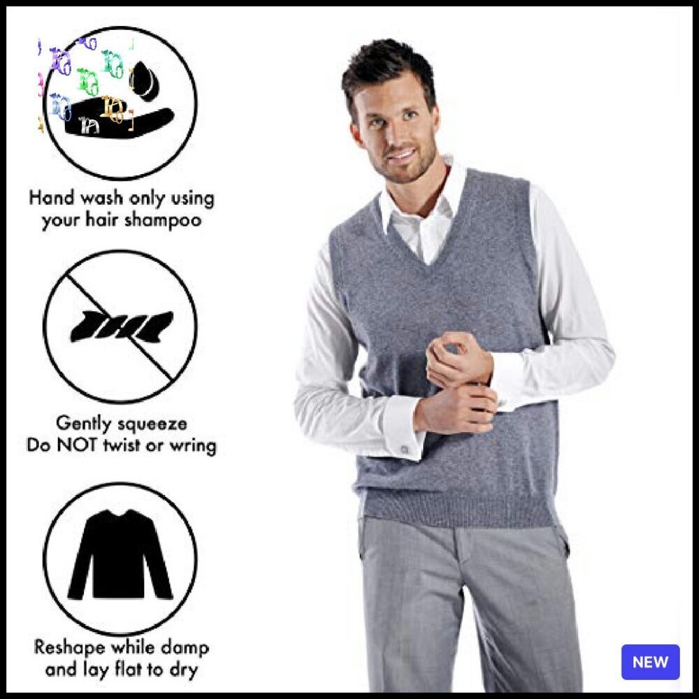 Men's 100% Pure Cashmere V-Neck Pullover Sleeveless Sweater Classic Elegant - Picture 8 of 8